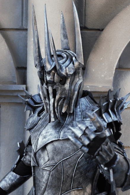 Close side view of the warlord armor revealing fine EVA foam detailing on chest and shoulder armor.