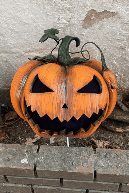 Customizable Pumpkin Head Helmet with scary face for Halloween, LARP, and cosplay