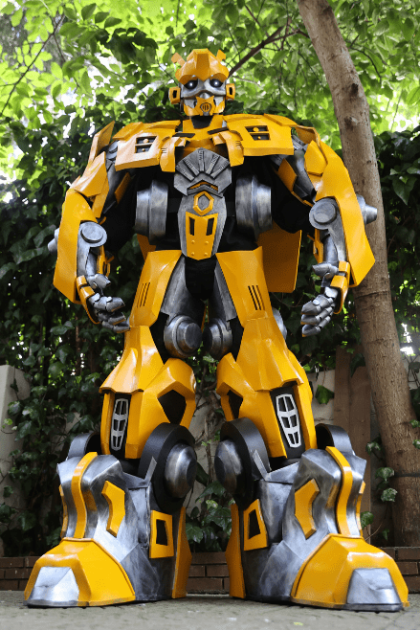 Detailed Yellow Cyber Guardian Mecha Suit front view showcasing full armor design