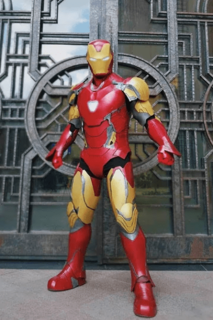 Iron Avenger Combat Suit cosplay front view showcasing full armor design