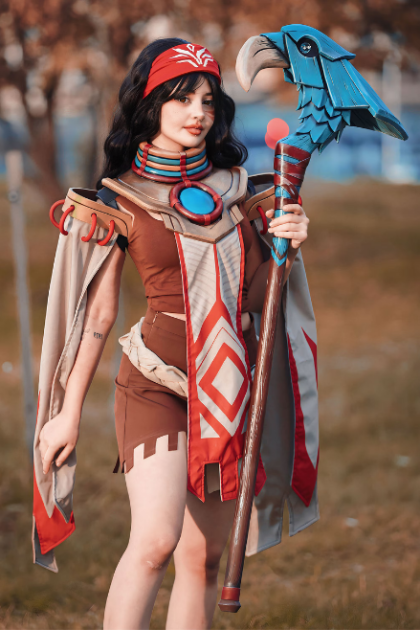 Mystic Wind Guardian Costume cosplay front view holding mace