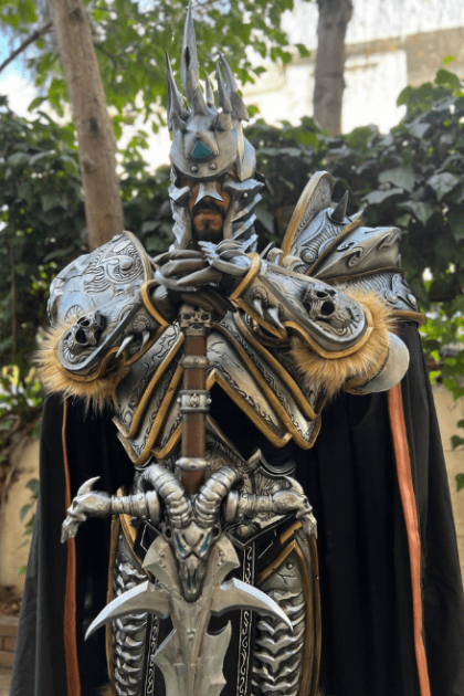 Detailed view of Undead Monarch Armor helmet with frosted rune engravings and icy blue weathering.